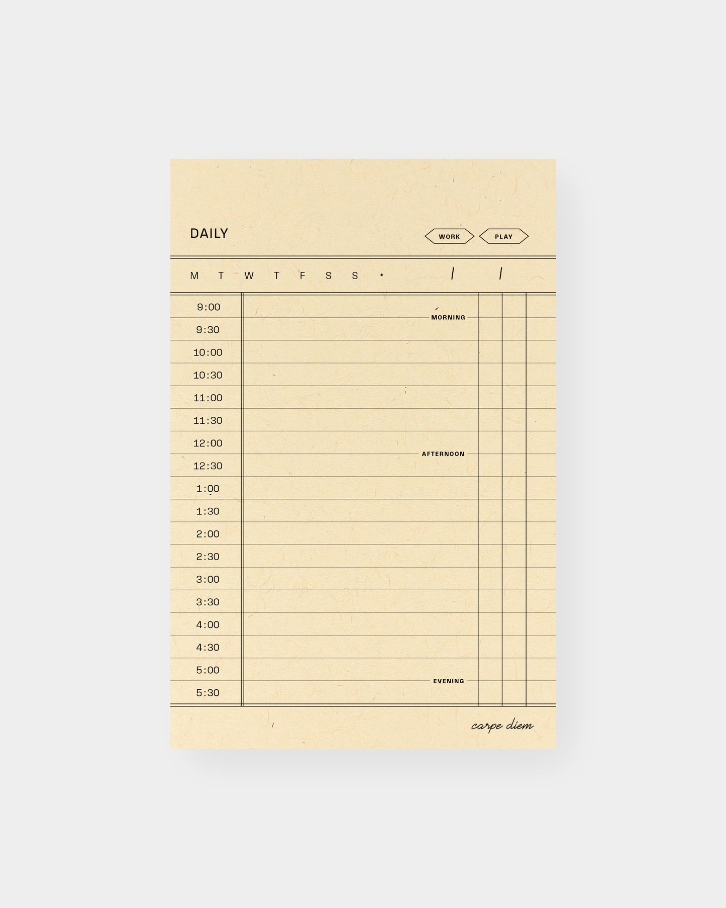Daily planning notepad, retro library card inspired design. 4.25 x 6.5", Manila color way.