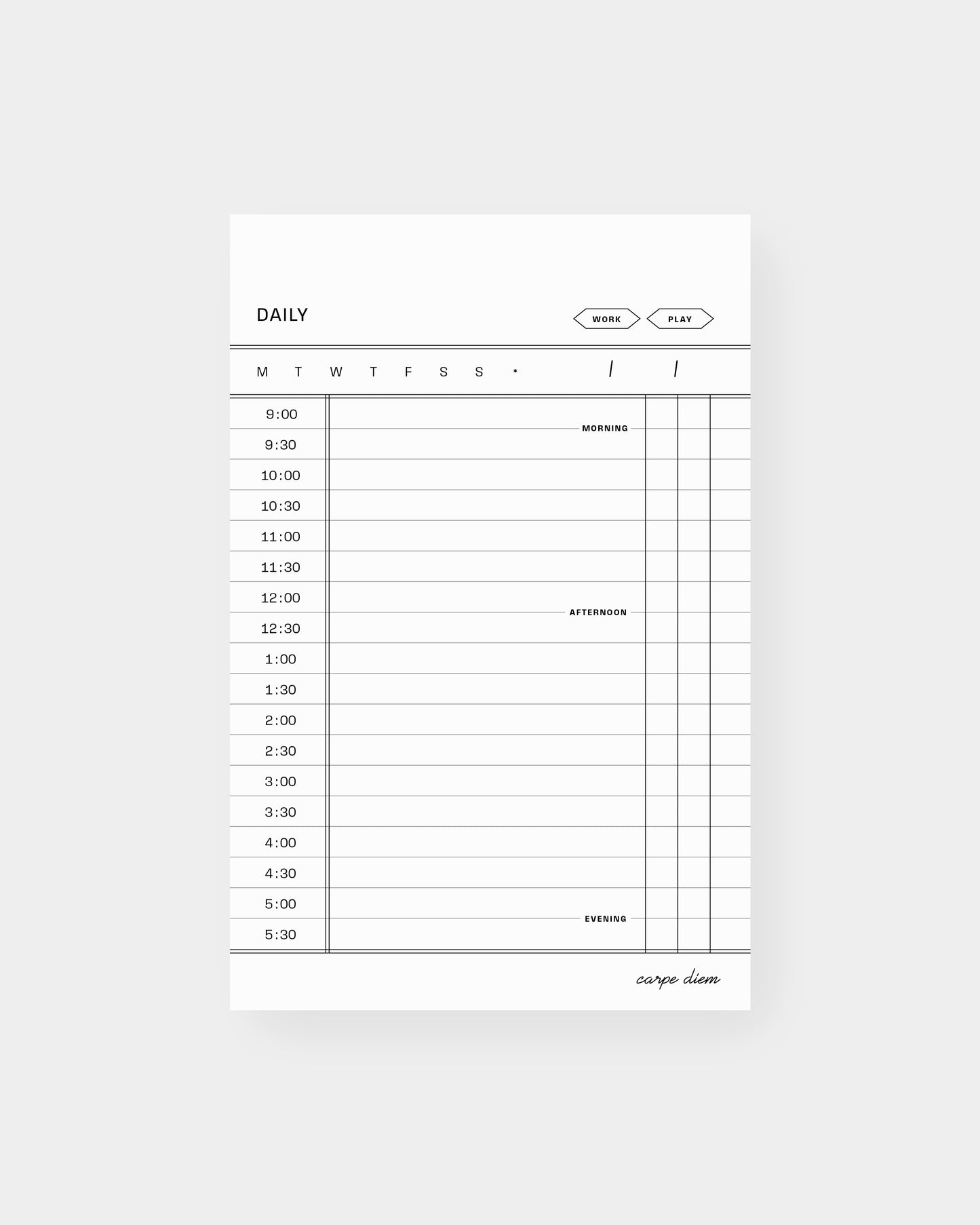 Daily planning notepad, retro library card inspired design. 4.25 x 6.5", white color way.