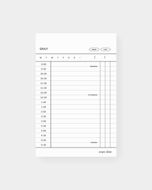 Daily planning notepad, retro library card inspired design. 4.25 x 6.5", white color way.