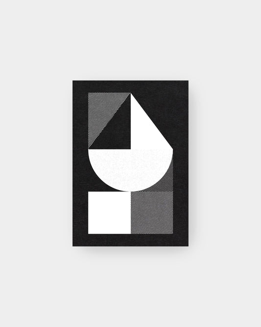 Bauhaus inspired geometric motif on greeting card. 3.5 x 5", black colorway.