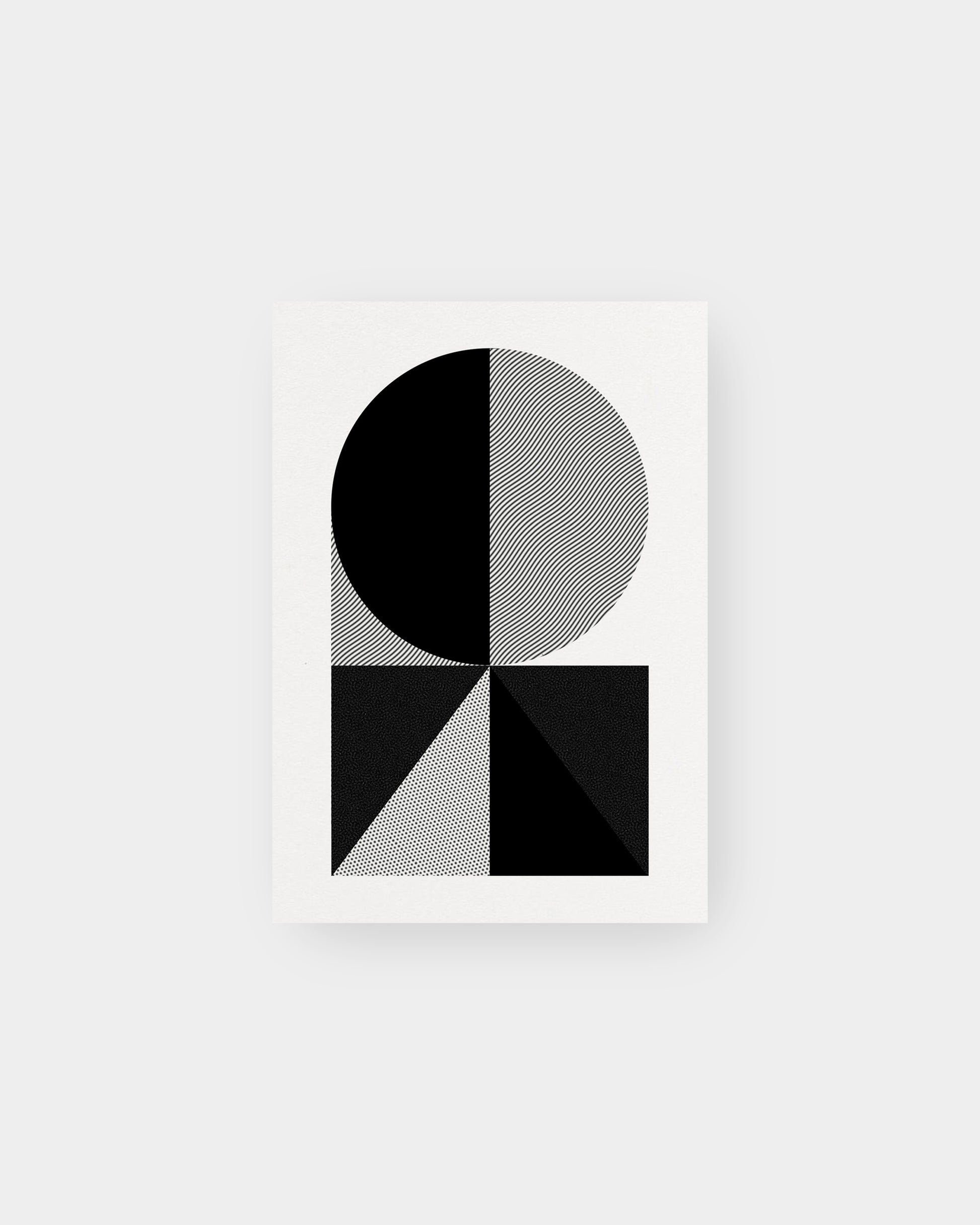 Bauhaus inspired geometric motif on greeting card. 3.5 x 5", white colorway.