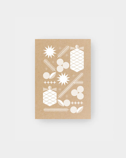 Bauhaus inspired pinecone and berry motif on greeting card. 3.5 x 5", kraft colorway.