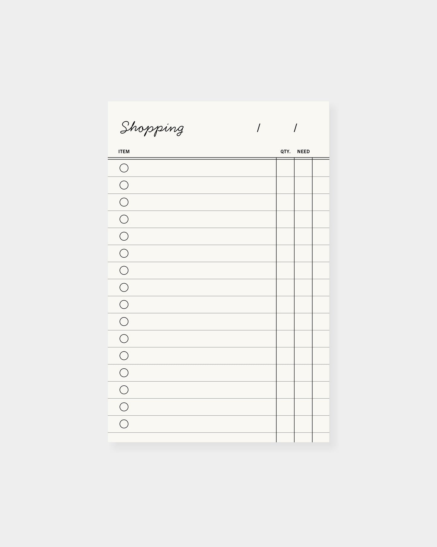 Shopping list notepad, vintage minimalist inspired design. 3.25 x 5", white color way.